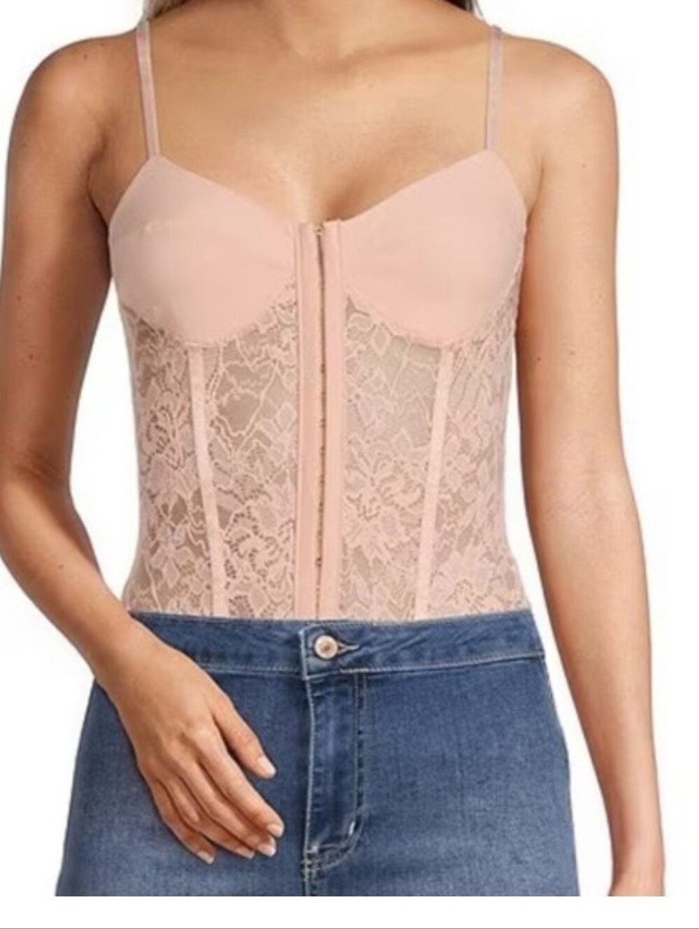 Free People -NWT Intimately Pink/Peach "Night Rhythm" Lace Bustier Bodysuit
